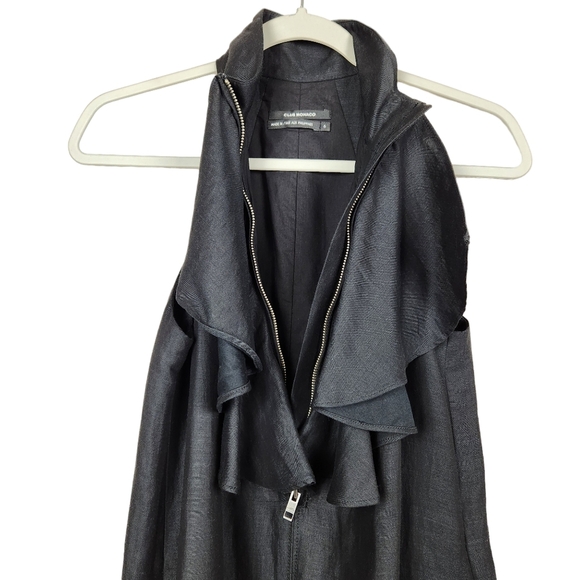 Club Monaco Ruffle Front Zipper Little Black Dress Mini Women's Size 6 - Picture 8 of 16